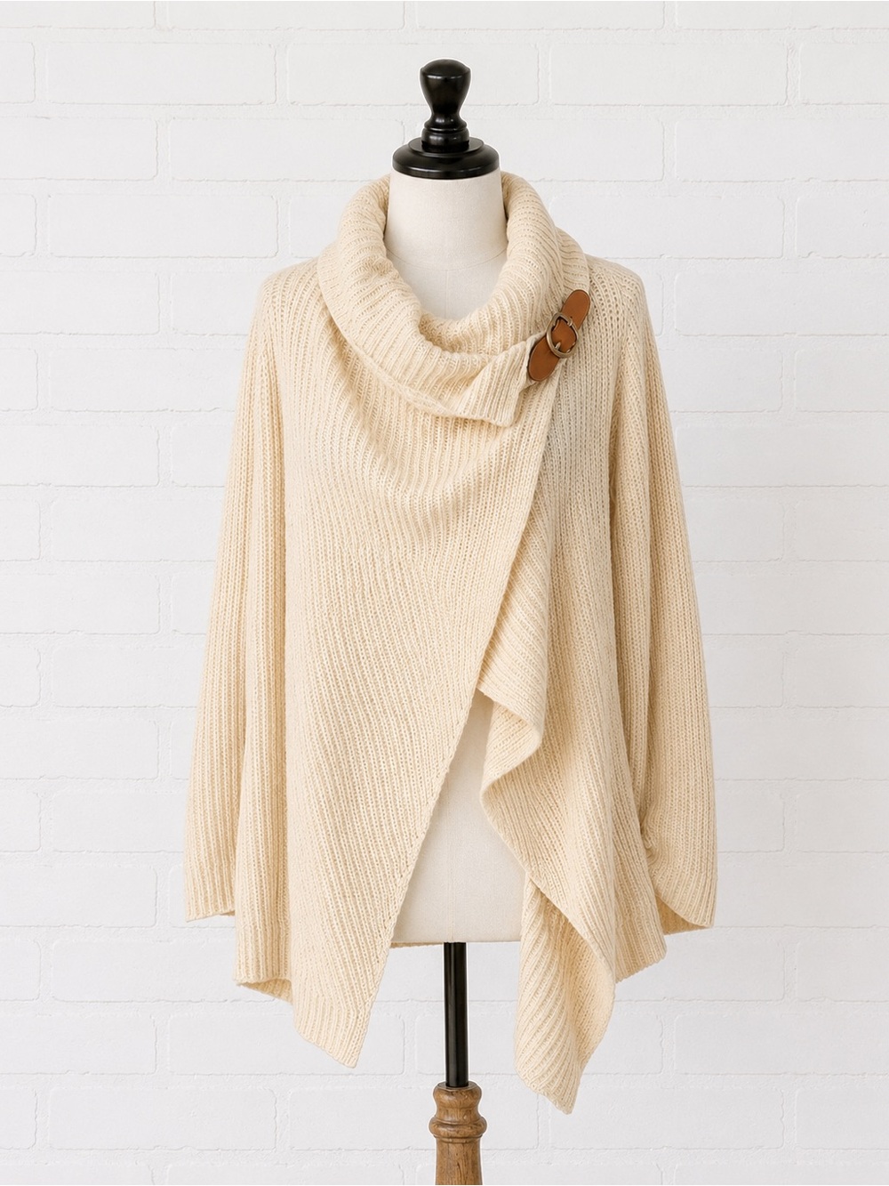 Polo Ralph Lauren Cream Buckle Cowl Neck Wrap Sweater XL Cotton Blend